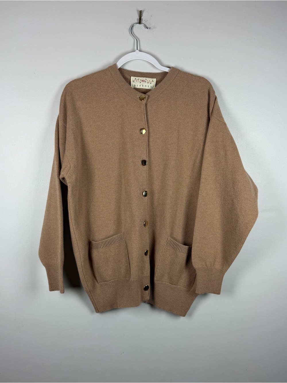 Vintage Blarney Women’s Lambswool Tan Button Sweater Cottagecore Cardigan Large